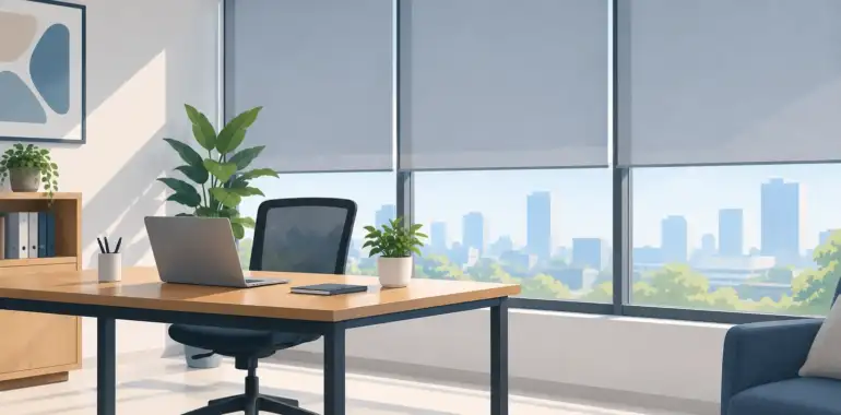 Oficina con cortinas técnicas para trabajar mejor